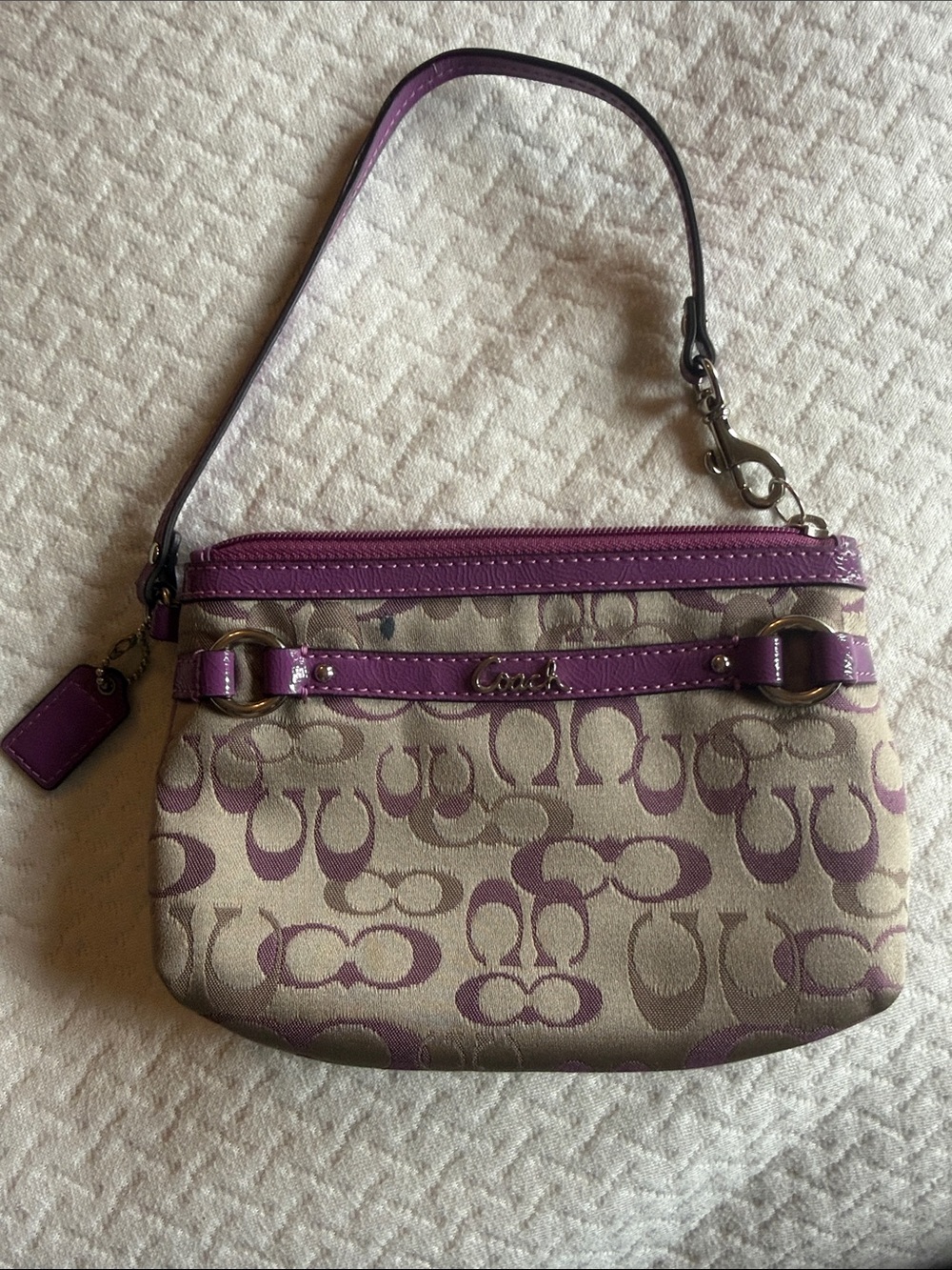 Coach Signature Canvas Wristlet in Purple